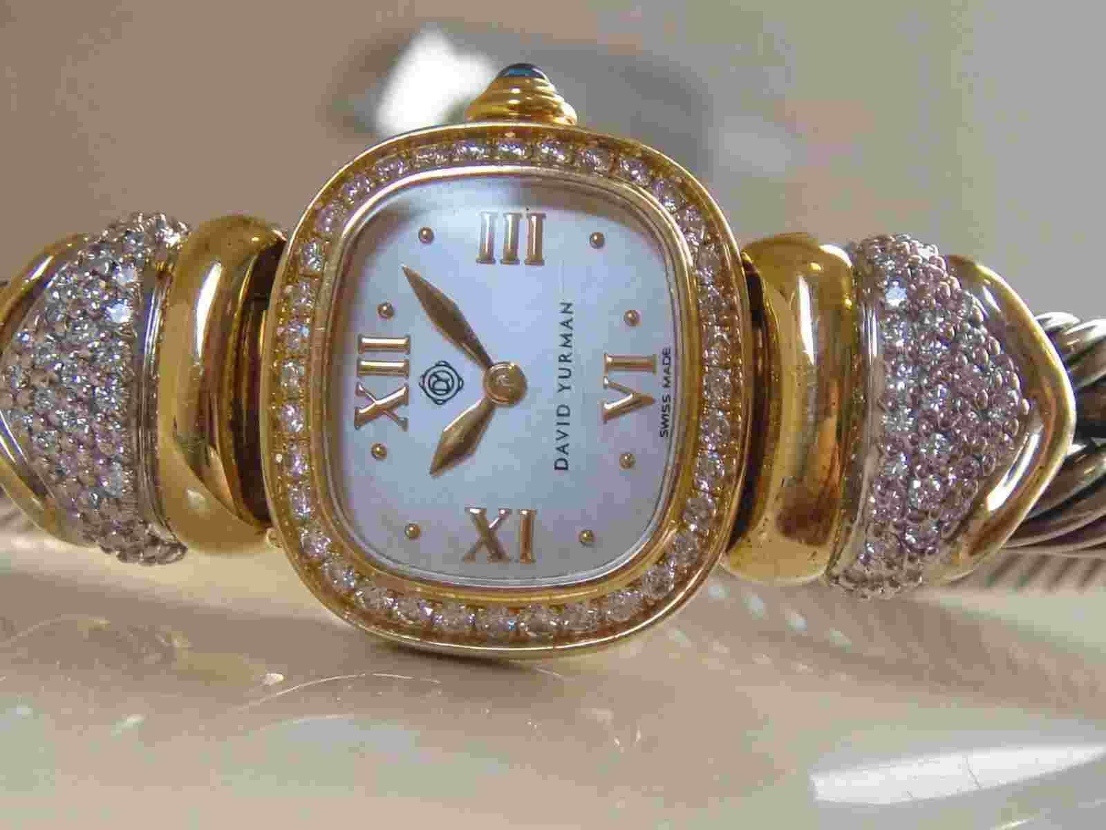 $6850 DAVID YURMAN 18K GOLD DIAMOND CASE , SS DOUBLE CABLE BRACELET WATCH