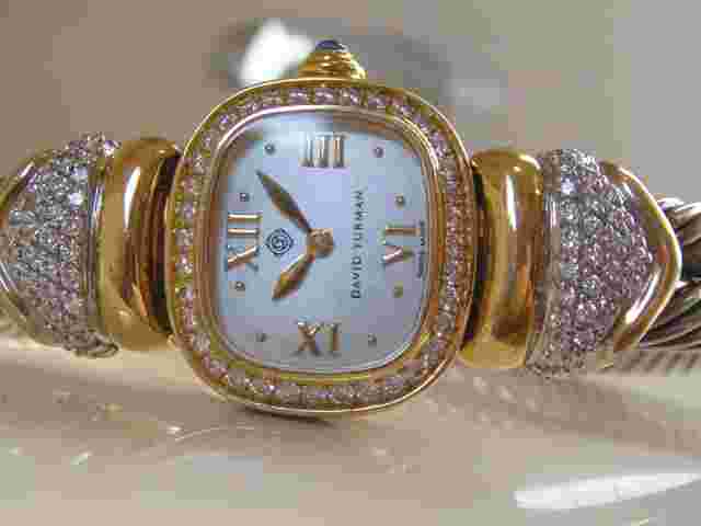 $6850 DAVID YURMAN 18K GOLD DIAMOND CASE , SS DOUBLE CABLE BRACELET WATCH
