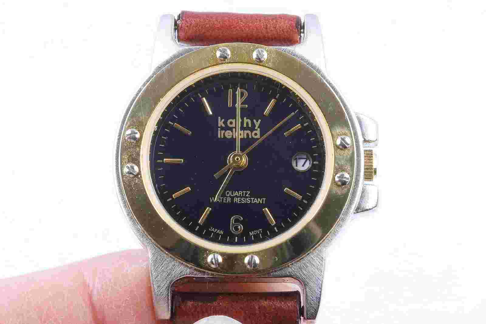 KATHY IRELAND WR ANALOG CALENDAR WOMENS WORKING BLUE FACE WRISTWATCH  6366