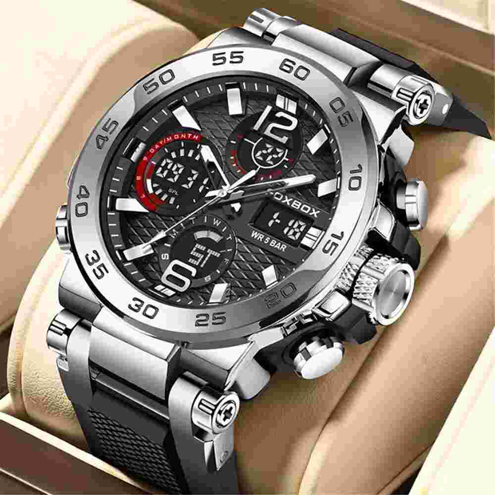 LIGE FOXBOX Men Digital Watch Boy Wristwatch Male Quartz LED Chronograph Watches