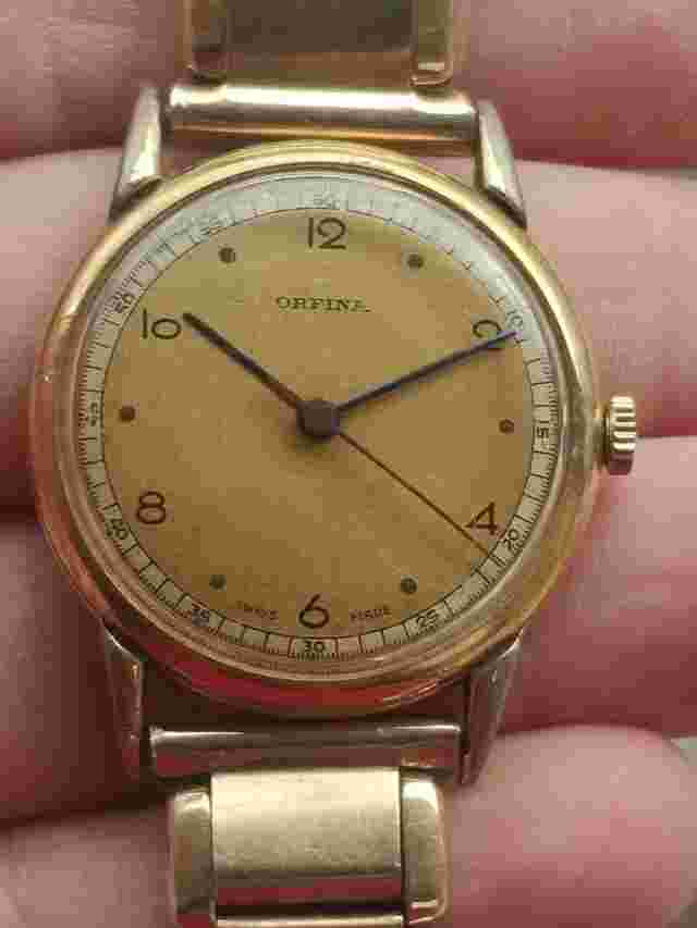 Vintage men's Orfina hand-winding watch two tone dial ETA 1080