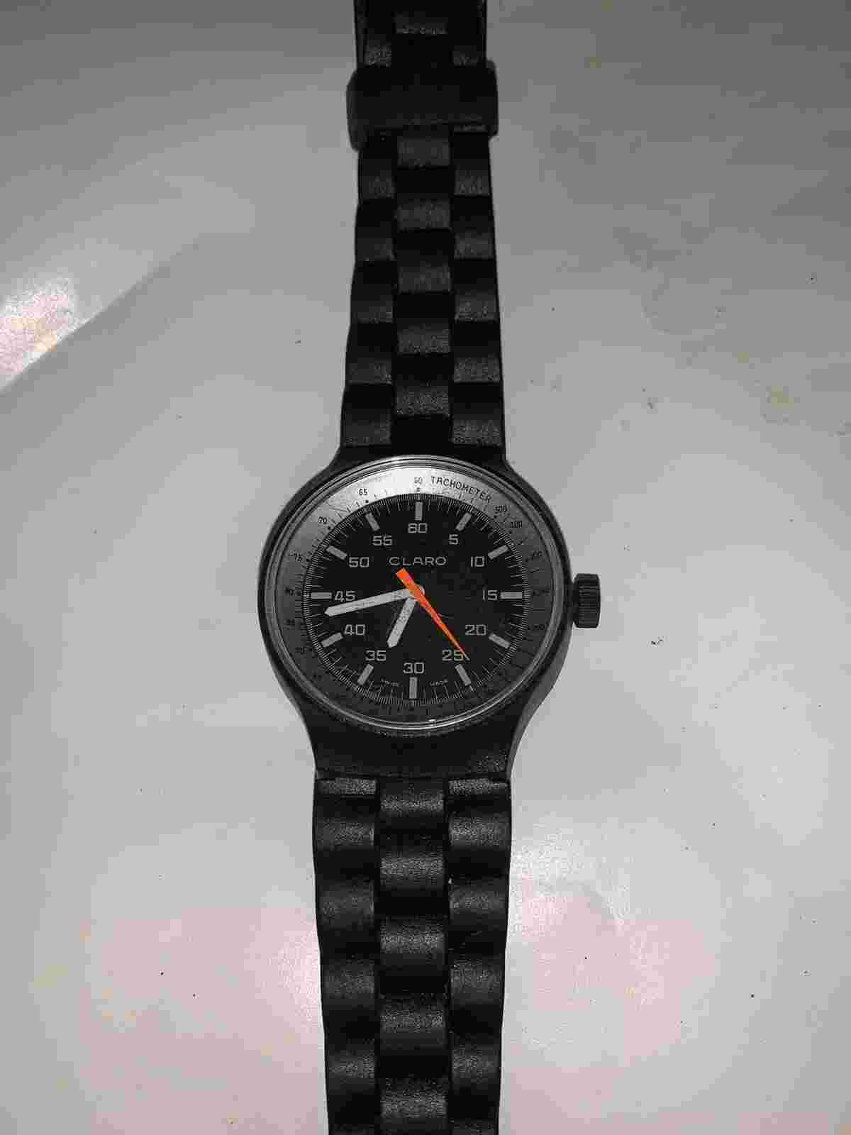 Claro (Chalet?)1970s  Black  Swiss Made Tachometer Windup Watch Mint & Working