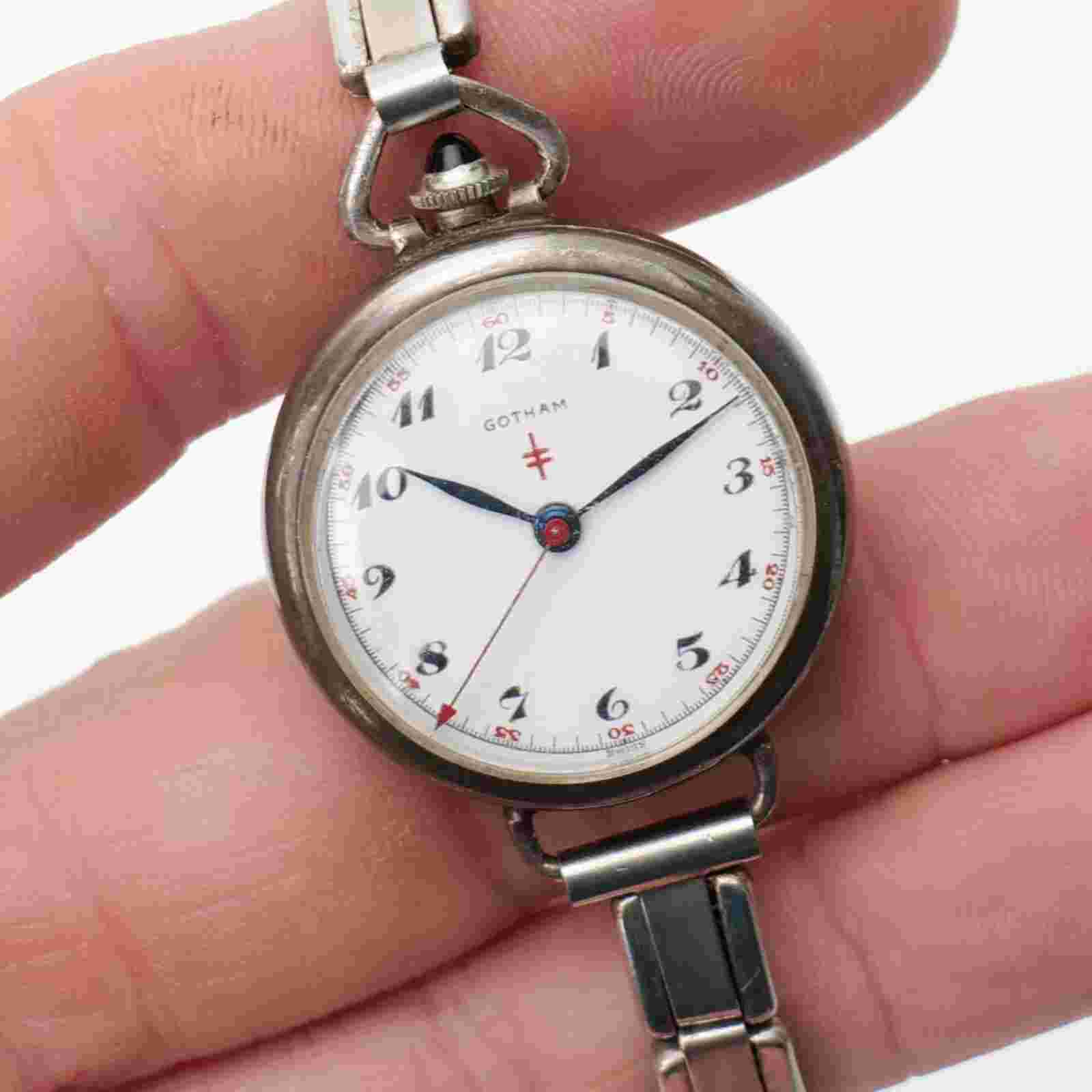 Vintage Sterling Women's Gotham 17J Mechanical Pendant Nurse Medic Wrist Watch