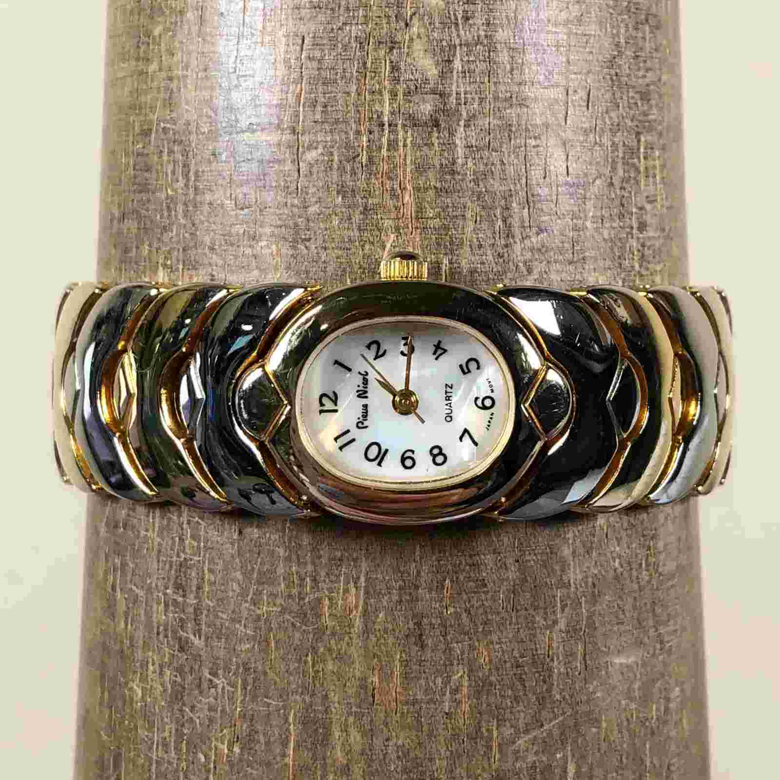 Vintage Pierre Nicol Women Dress MOP Two Tone 19mm Oval Quartz Analog Watch 7"