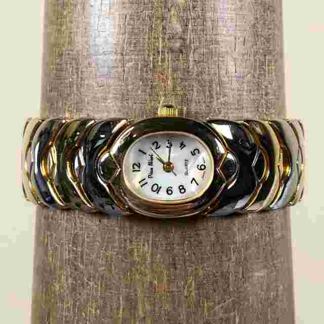 Vintage Pierre Nicol Women Dress MOP Two Tone 19mm Oval Quartz Analog Watch 7"