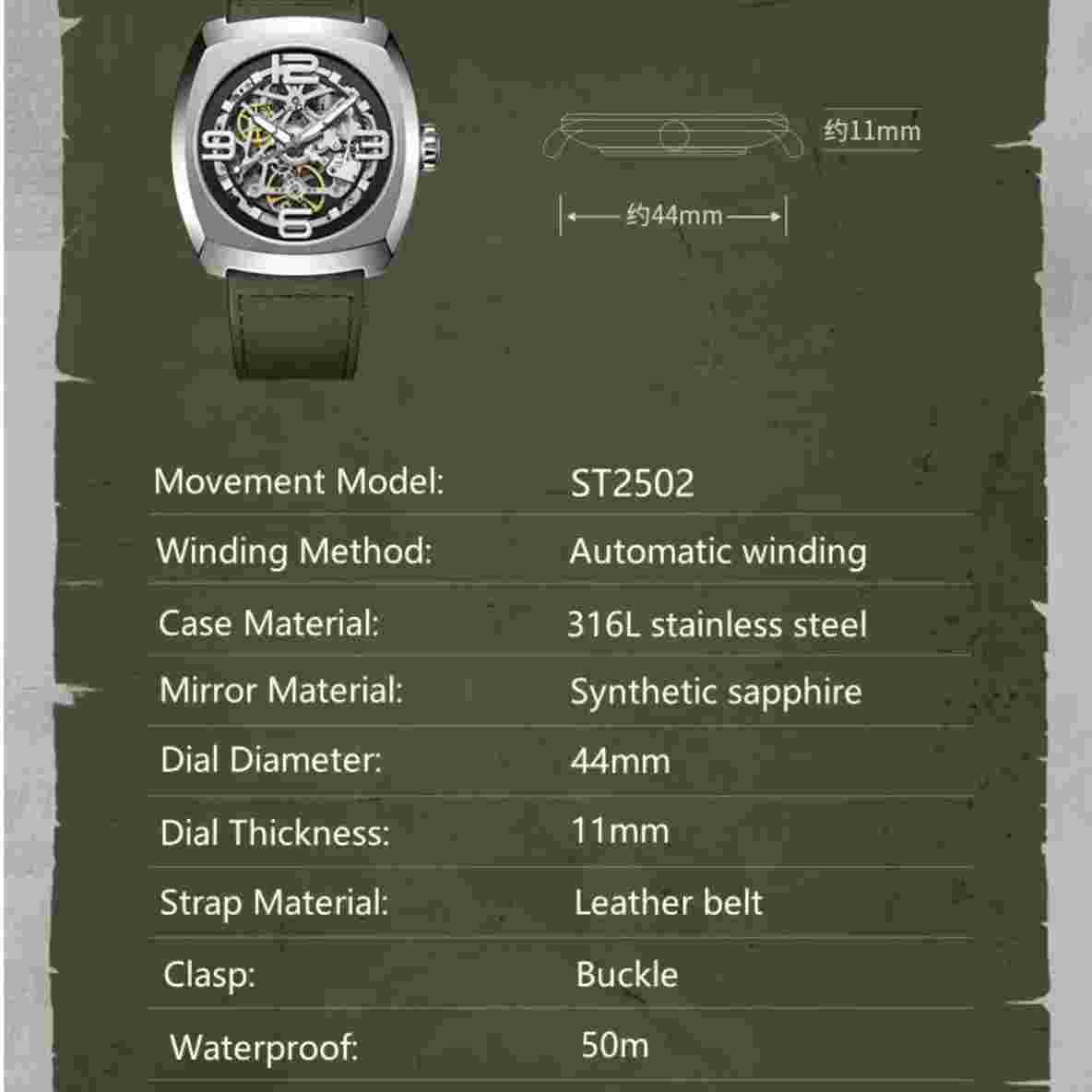 Seagull Men's Mechanical Watches Luminous Sapphire Dial Automatic Watch For Men
