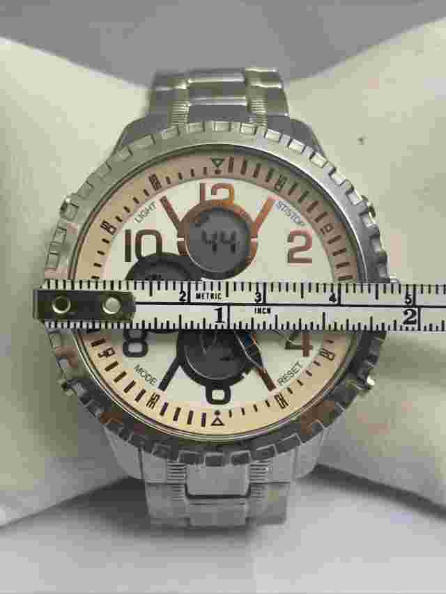 MEN'S STRUCTURE ANALOG QUARTZ WATCH SET SILVER TONE BAND ROUND DIAL
