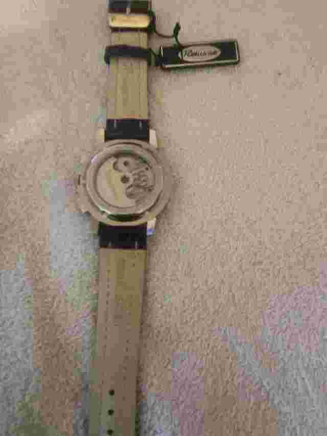 Rousseau Automatic Stainless Steel/ Leather Watch. W/Date Indicator. 25.4mm