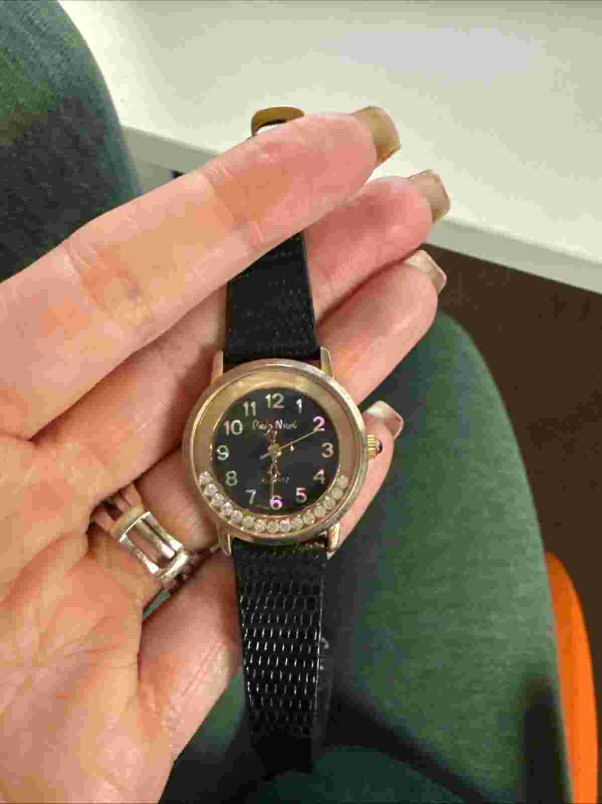 Perini Women's Analog Quartz Black Buckle Band Watch Rhinestones Vintage Leather
