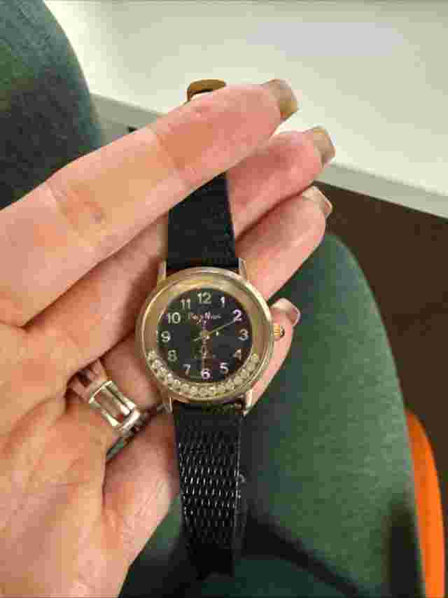 Perini Women's Analog Quartz Black Buckle Band Watch Rhinestones Vintage Leather