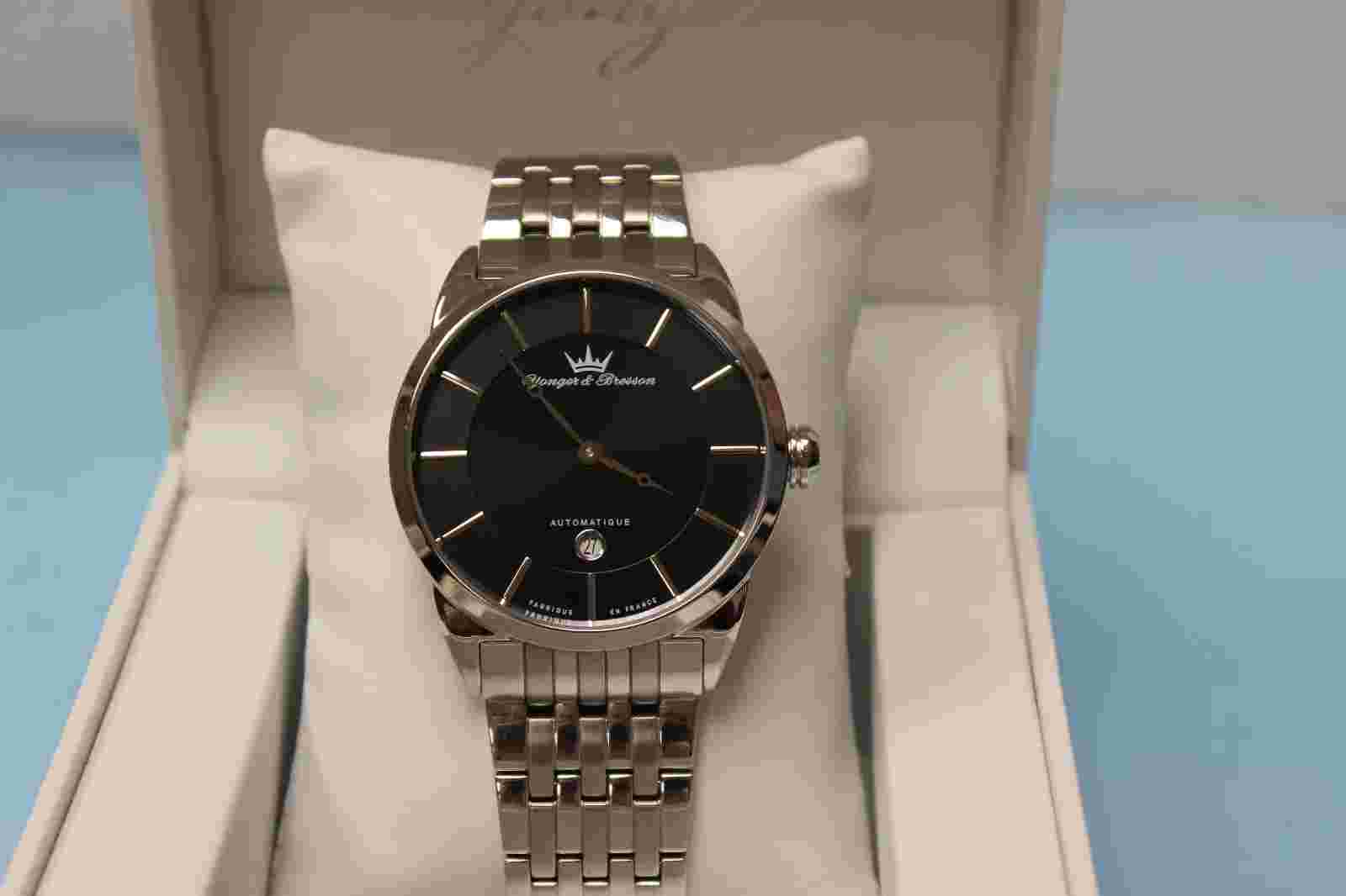 Yonger and Bresson Men's YBH 8333-01 M Automatic Black Dial Steel Date Watch