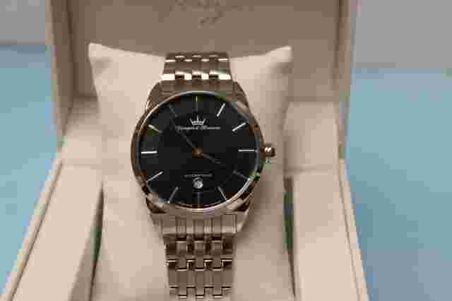Yonger and Bresson Men's YBH 8333-01 M Automatic Black Dial Steel Date Watch
