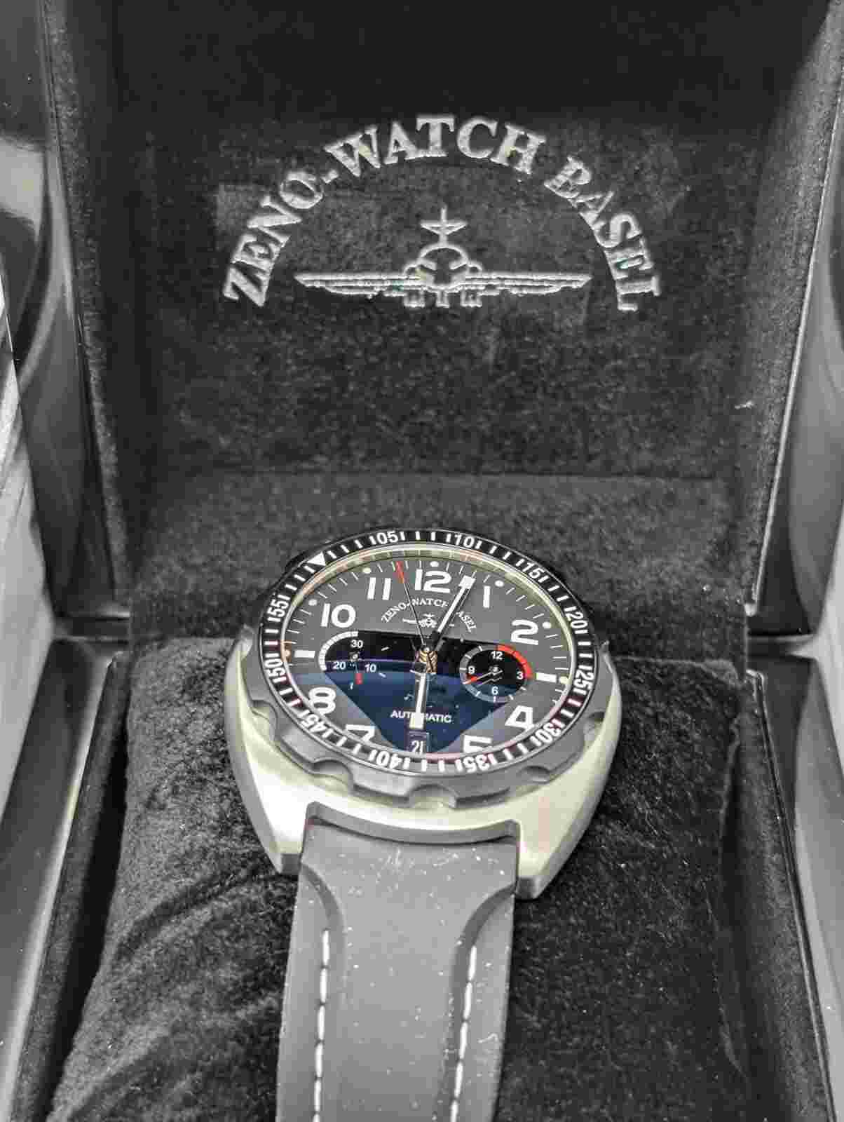 Zeno Pilot Bullhead Chronograph Automatic 47mm Black Dial Stainless 6528-THD-A1