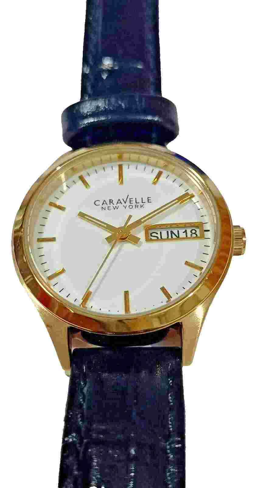 44N106 CARAVELLE NEW YORK MEN'S GOLD LEATHER JAPANESE QUARTZ FASHION WATCH MV-8