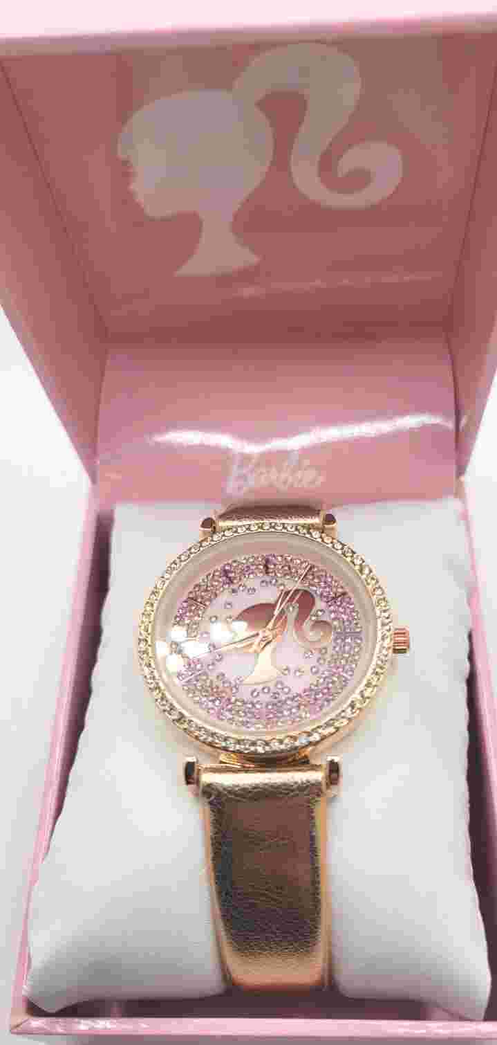 Barbie Silhouette, Quartz Movement  & Rhinestone Watch. Bronze Gold Tone Strap.