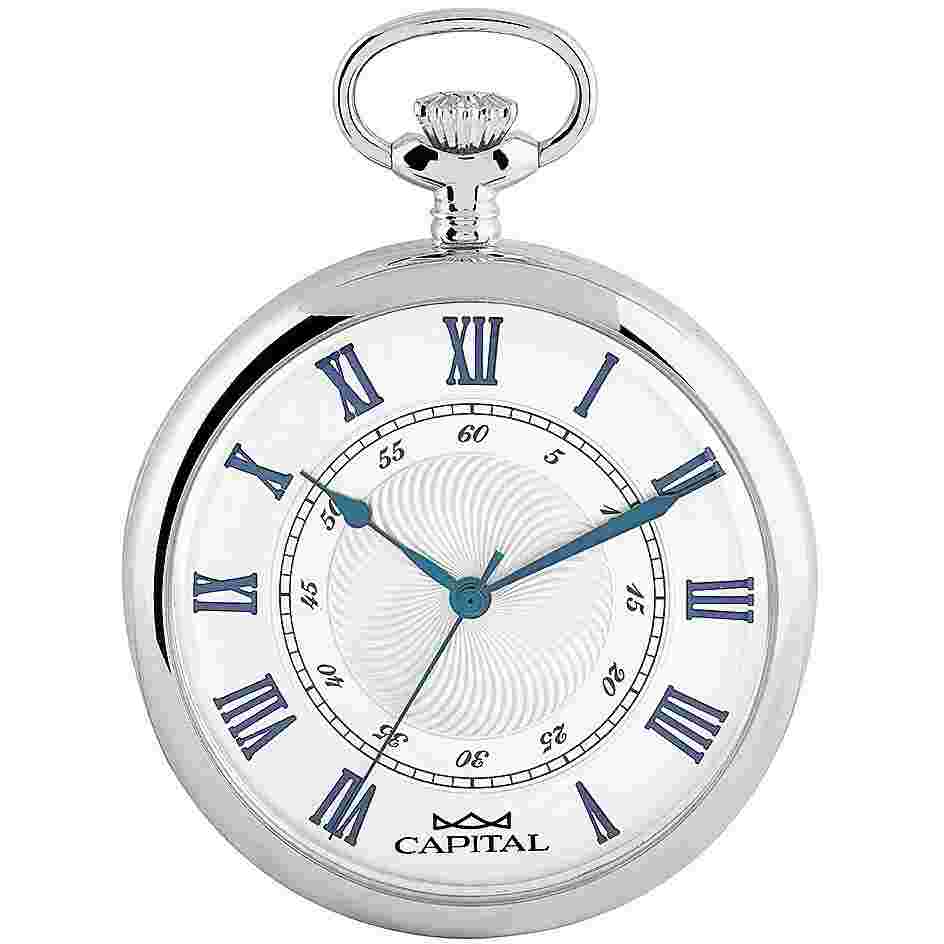 Pocket Watch in Steel with Roman Numerals - Open Face