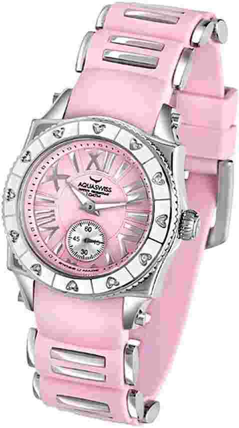 Aquaswiss 62LD007 Swissport Ladies Heart Watch with Diamonds Pink Rubber Strap