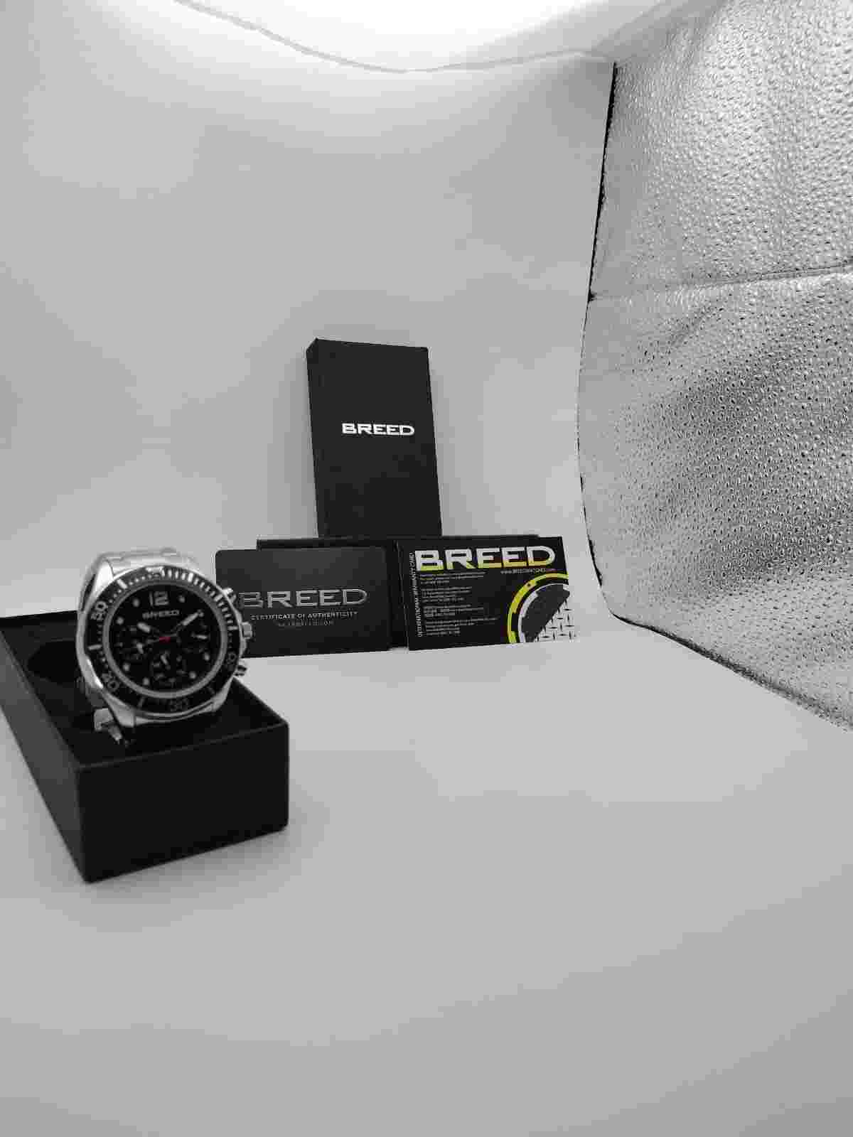watch men Breed Pegasus Black Silver Japan Quartz Movt Staineless steel Case bac