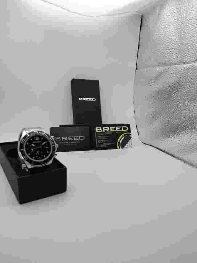 watch men Breed Pegasus Black Silver Japan Quartz Movt Staineless steel Case bac