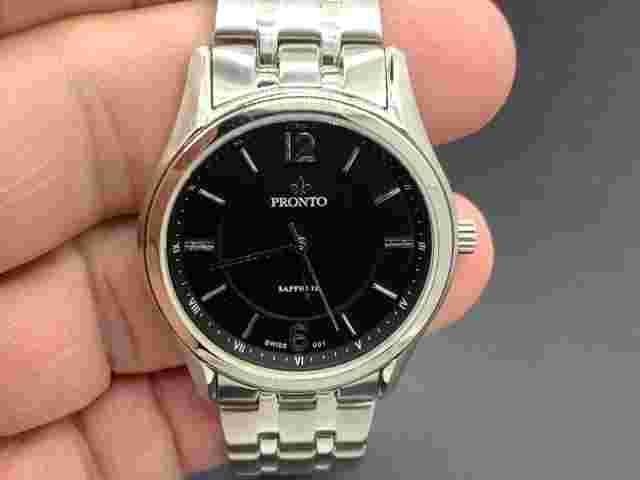 Swiss Mov't Pronto Black dial Silver s/s Sapphire Crystal Quartz Women's Watch