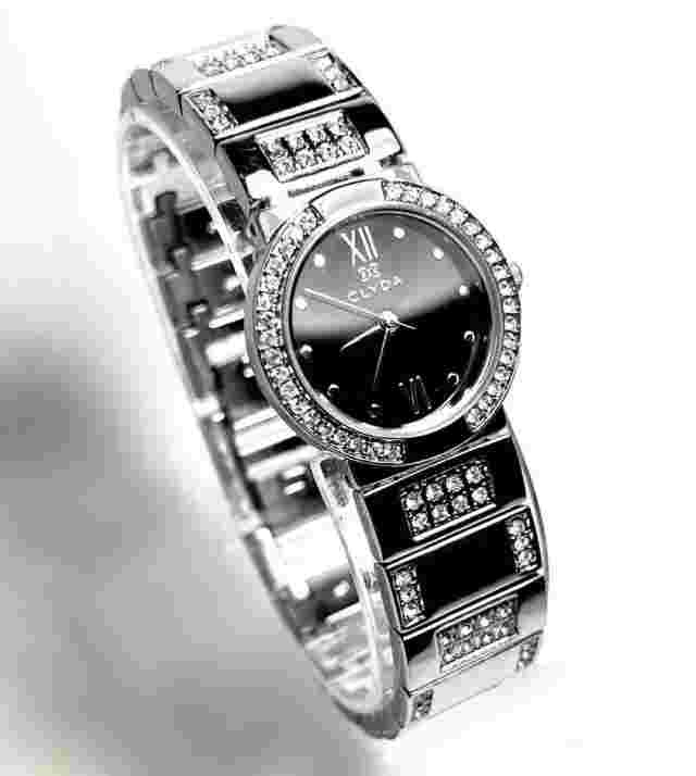Clyda Women’s Watch - Quartz Analog - Black/Silver Dial - Silver Steel Bracelet