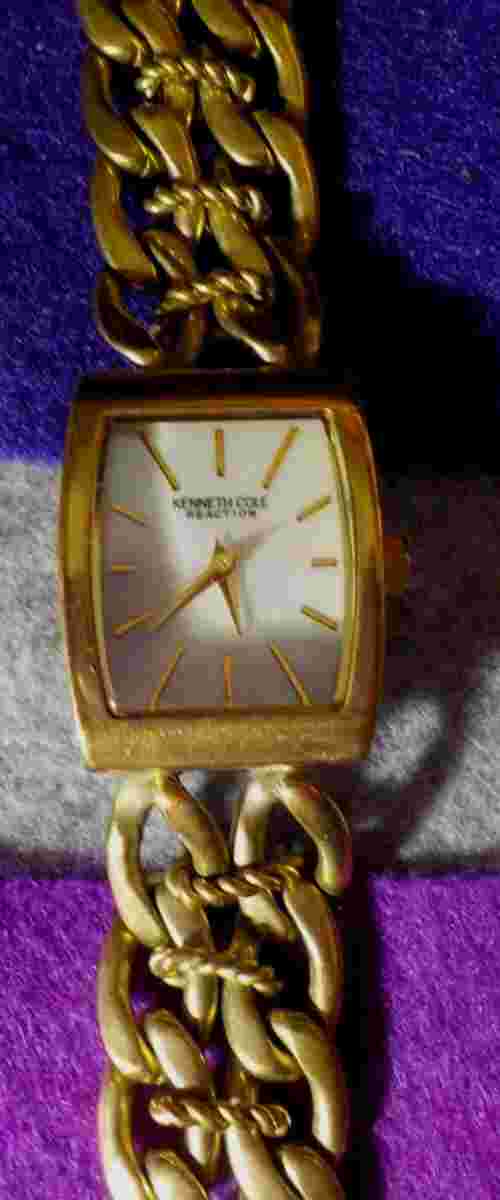 KENNETH COLE Reaction Ladies Quartz Watch MOP Rectangular Dial Braided Metal Ban