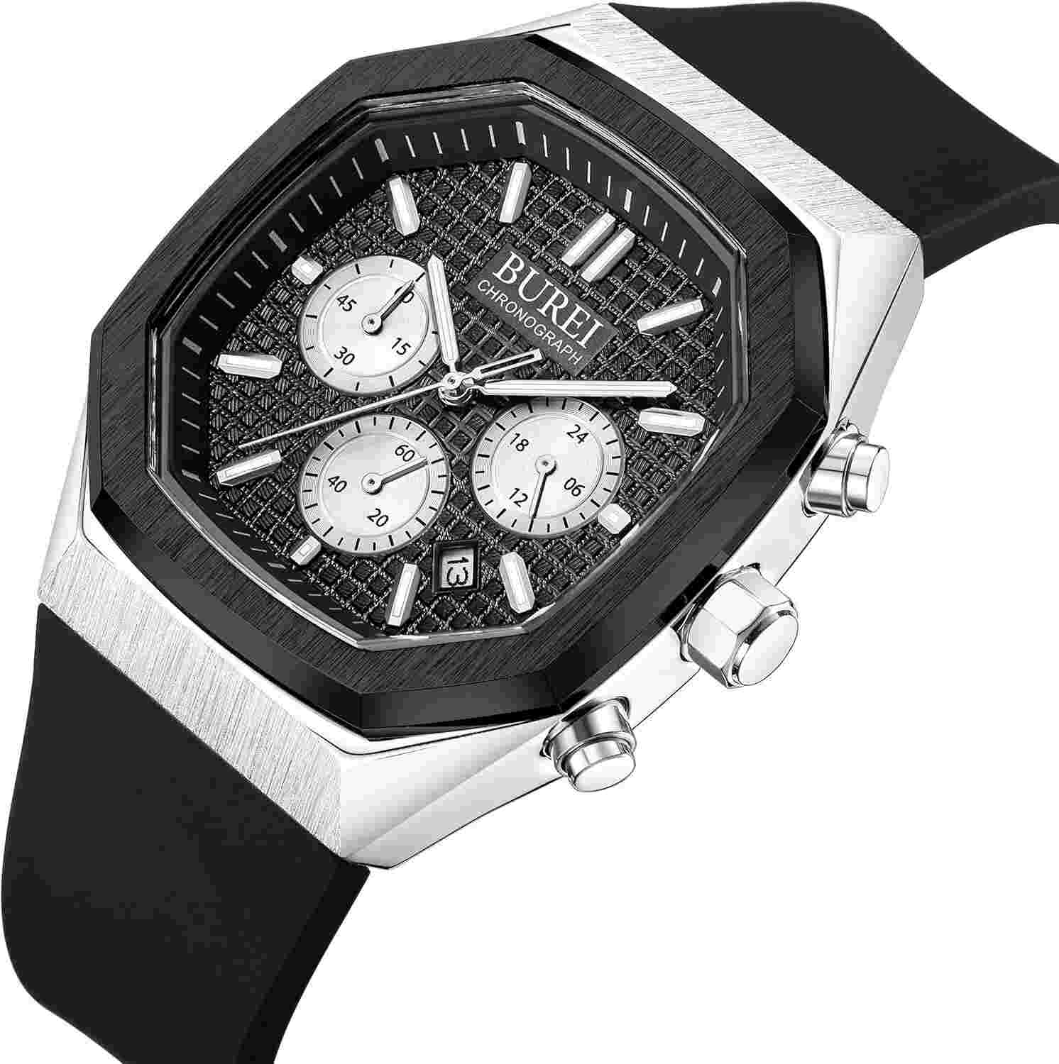 [BUREI] Watch Rectangular Face Chronograph Quartz MG0007-HYYYH Men's Black