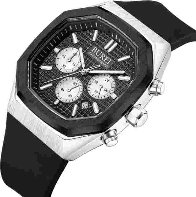 [BUREI] Watch Rectangular Face Chronograph Quartz MG0007-HYYYH Men's Black