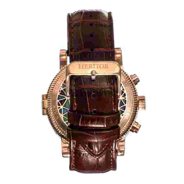 Heritor Automatic Legacy Leather-Band Watch w/Day/Date - Rose Gold/Brown