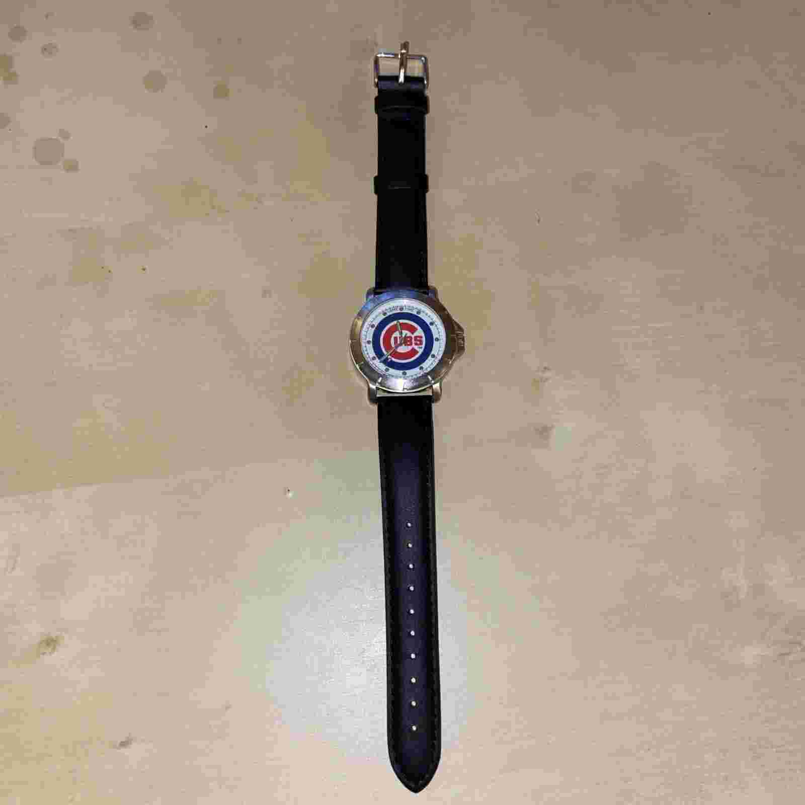 Game Time Chicago Cubs MLB Quartz Analog Watch Black Band Collectors Tin
