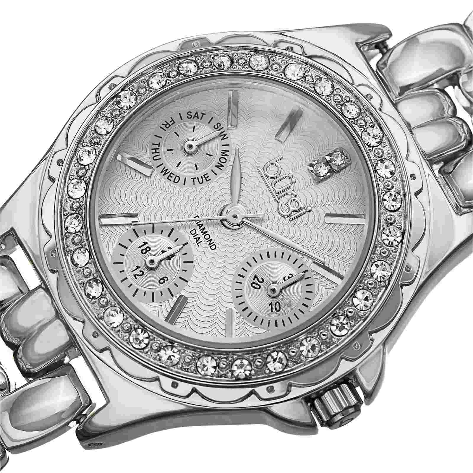 New Women's Burgi BUR117SS Diamond Dial Multifunction Silver-tone Bracelet Watch