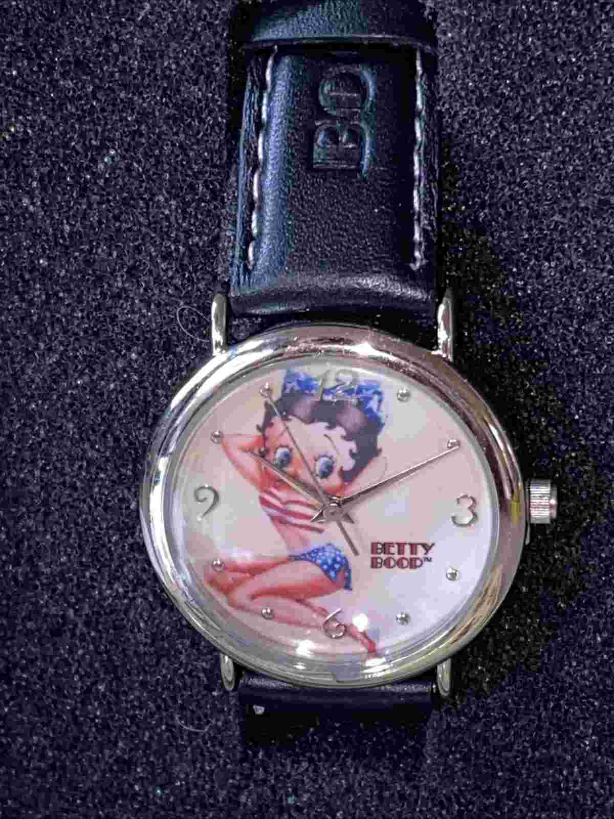 2004 Glamorous Betty Boop Fashion Watch Patriotic USA Flag, NIB, Leather, Japan