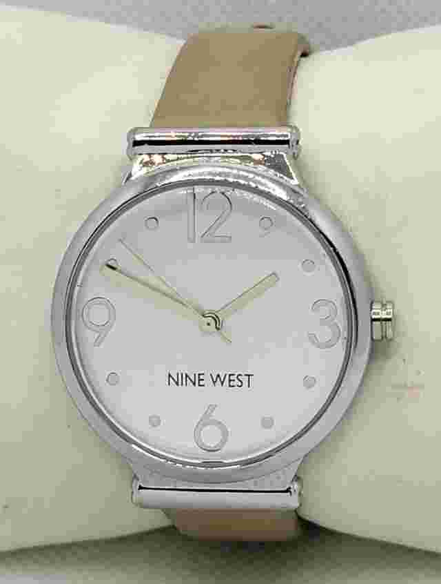 Ladies Nine West Classy Round Silver Tone White Dial Analog Watch F5