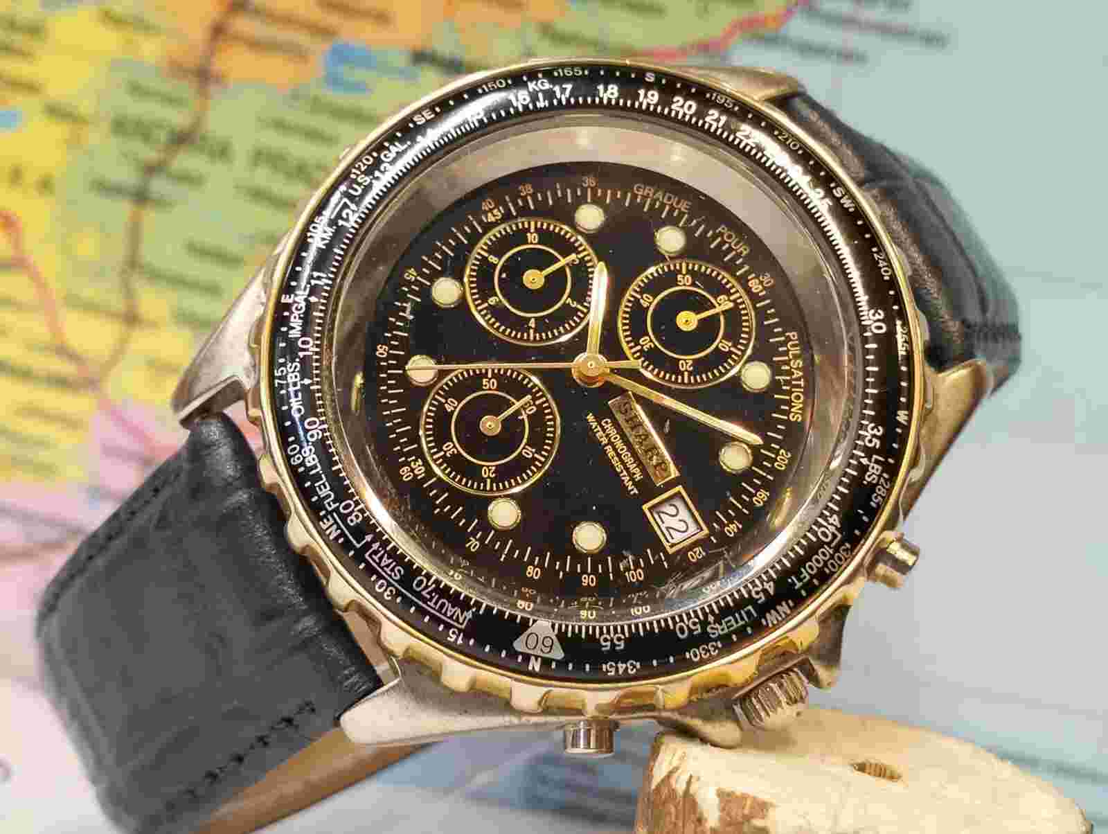 SHARP CHRONOGRAPH QUARTZ BLACK DIAL UCC399 JAPAN MEN'S FULL WORKING VINTAGE