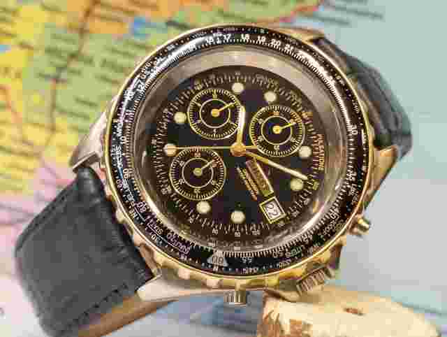 SHARP CHRONOGRAPH QUARTZ BLACK DIAL UCC399 JAPAN MEN'S FULL WORKING VINTAGE
