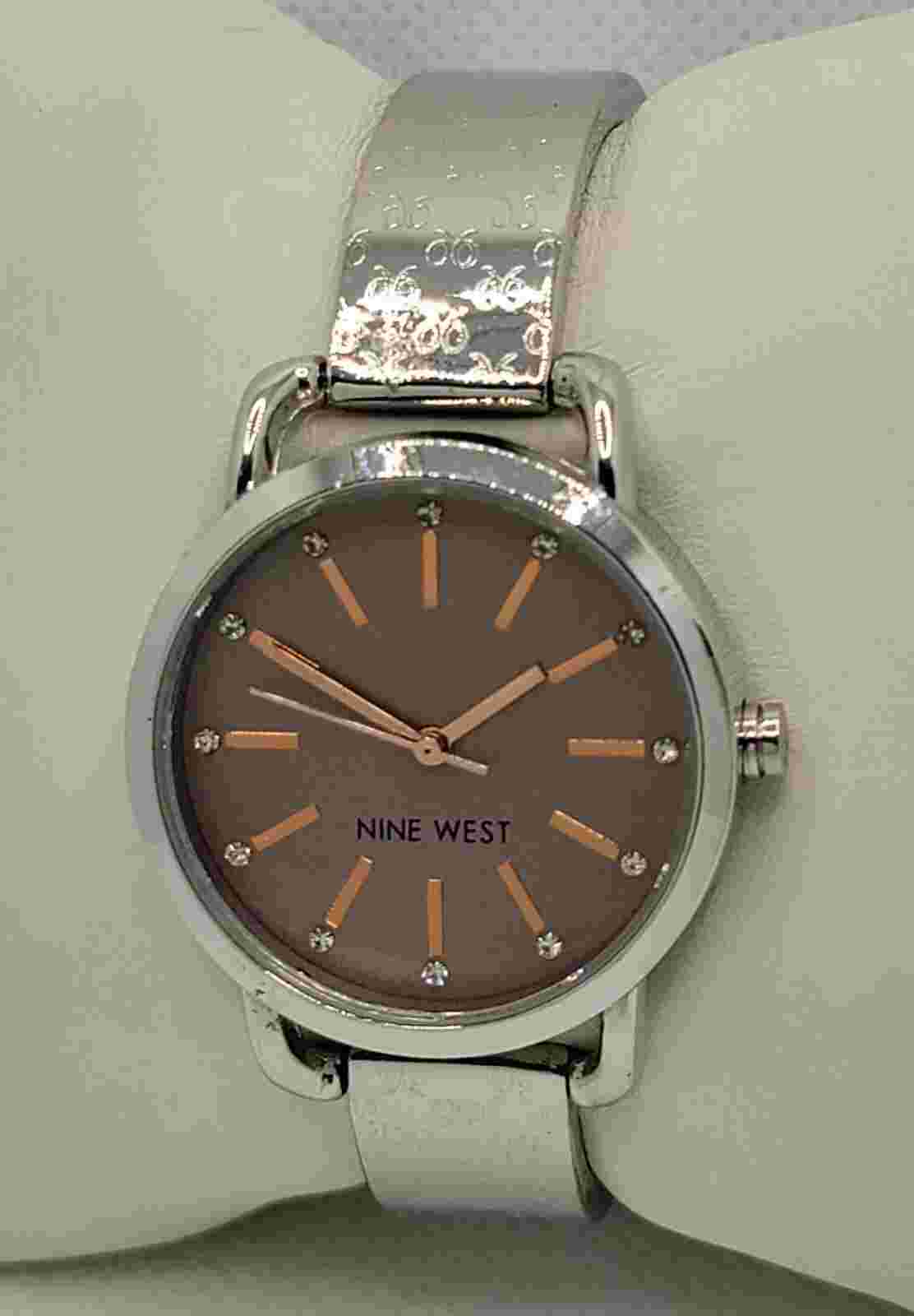 Ladies Nine West Classy Round Silver Tone Brown Dial Analog Watch F5