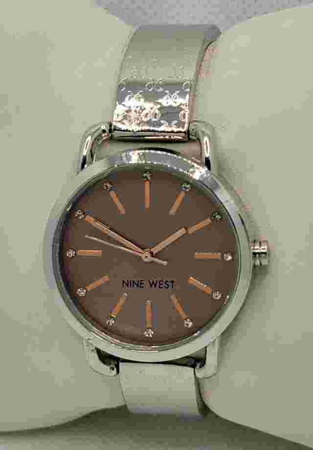 Ladies Nine West Classy Round Silver Tone Brown Dial Analog Watch F5