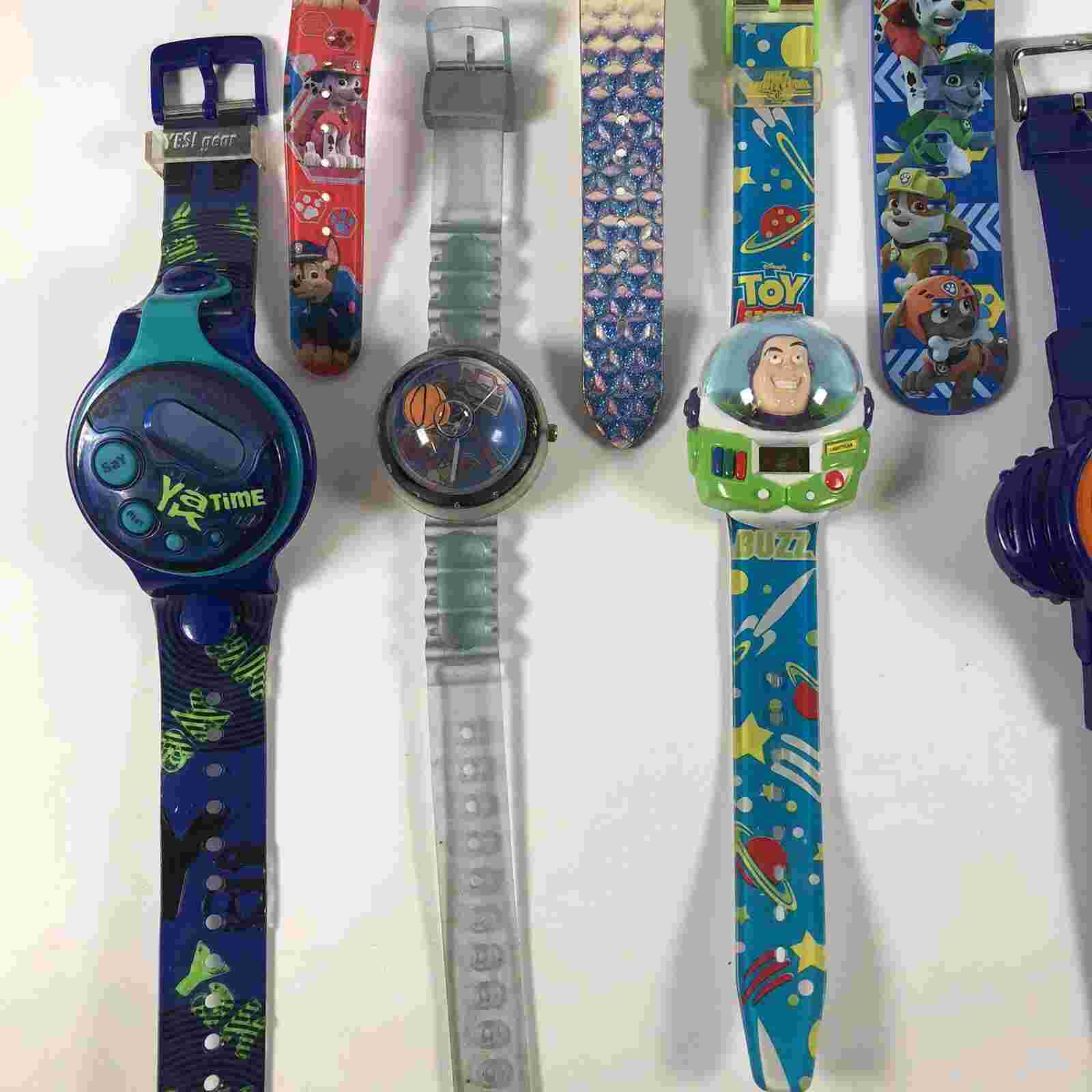 Lot of 11 Watches Buzz Lightyear Pikachu Trendmasters Ben 10 + Mostly Vtg As Is
