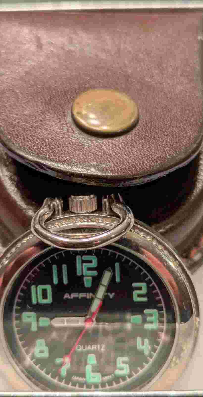 ☑️ Affinity Pocket Pendant Black Dial Quartz Watch with Leather Pouch, Working