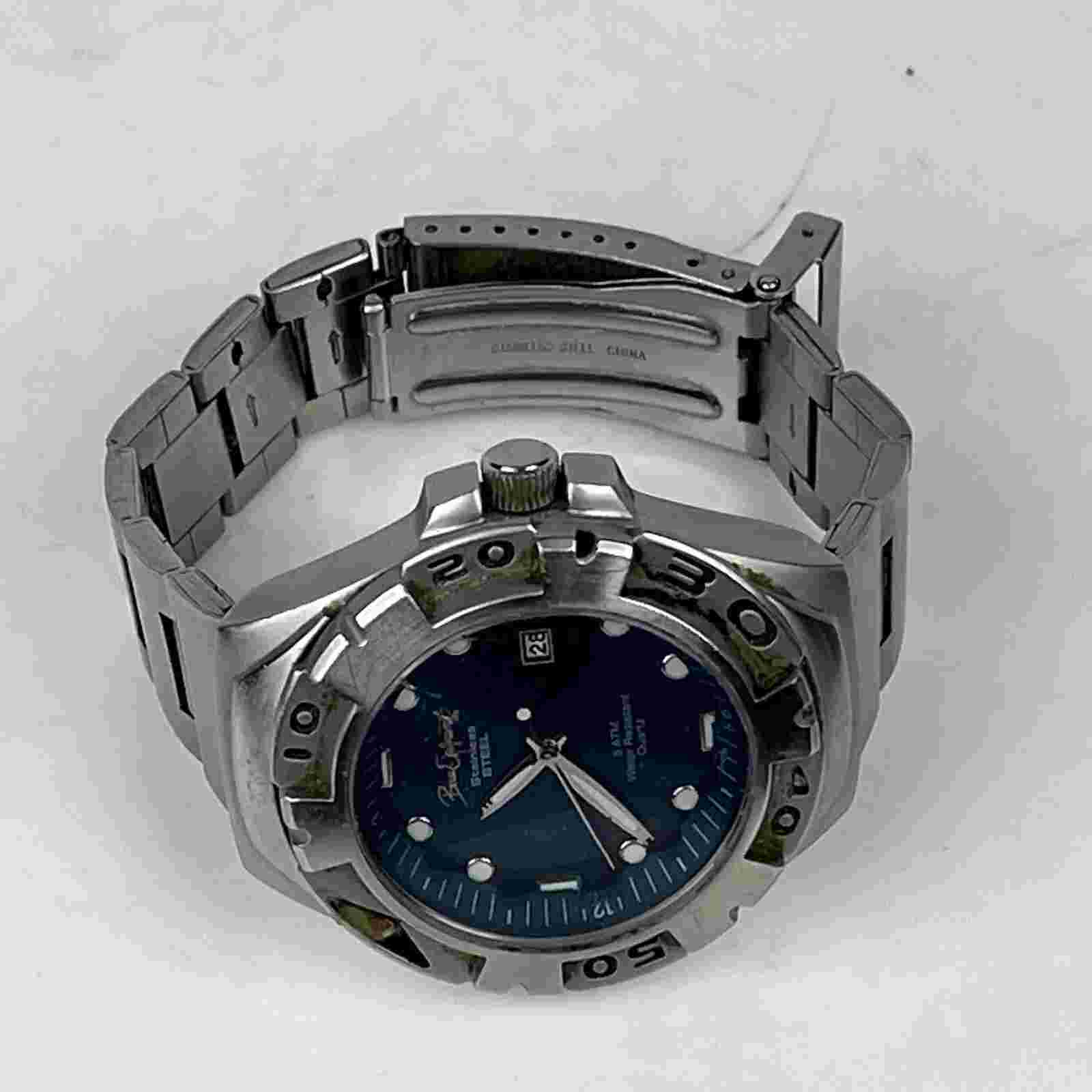 Vintage Bum Equipment Men’s Stainless Watch Blue Dial Date WR New Battery