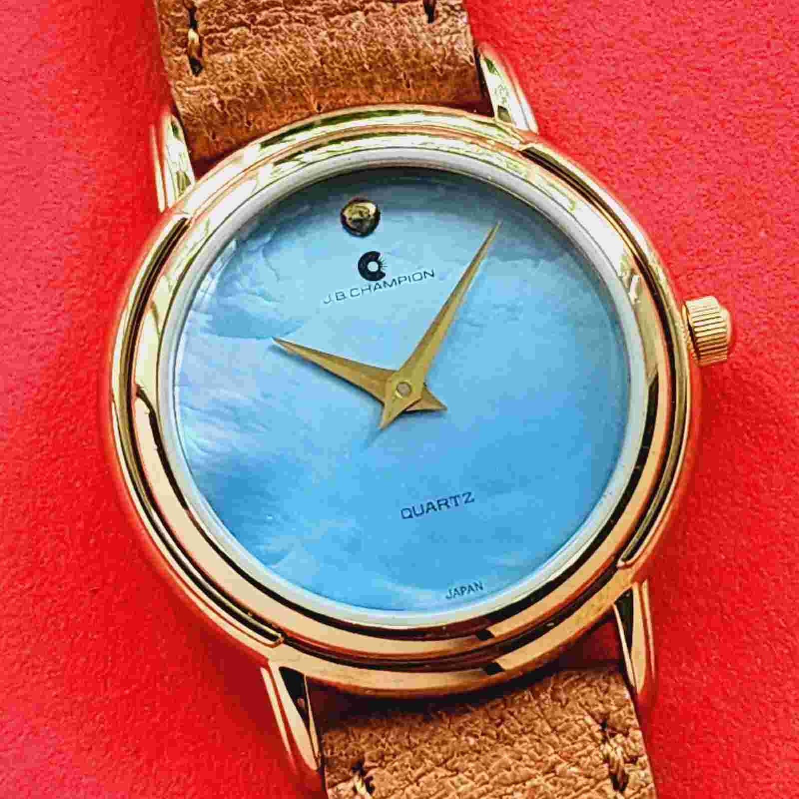JB Champion Mother Of Pearl Ladies Watch Leather Band Vintage MOP Rare