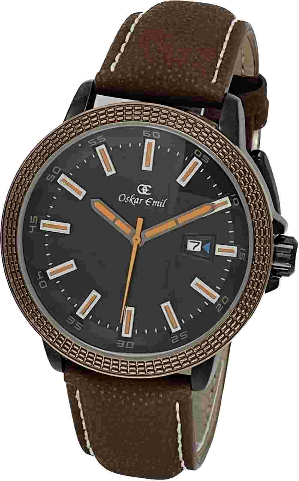 Oskar Emil Classic CIVIC Mens Quality S Steel Watch W Date Brown Leather Strap