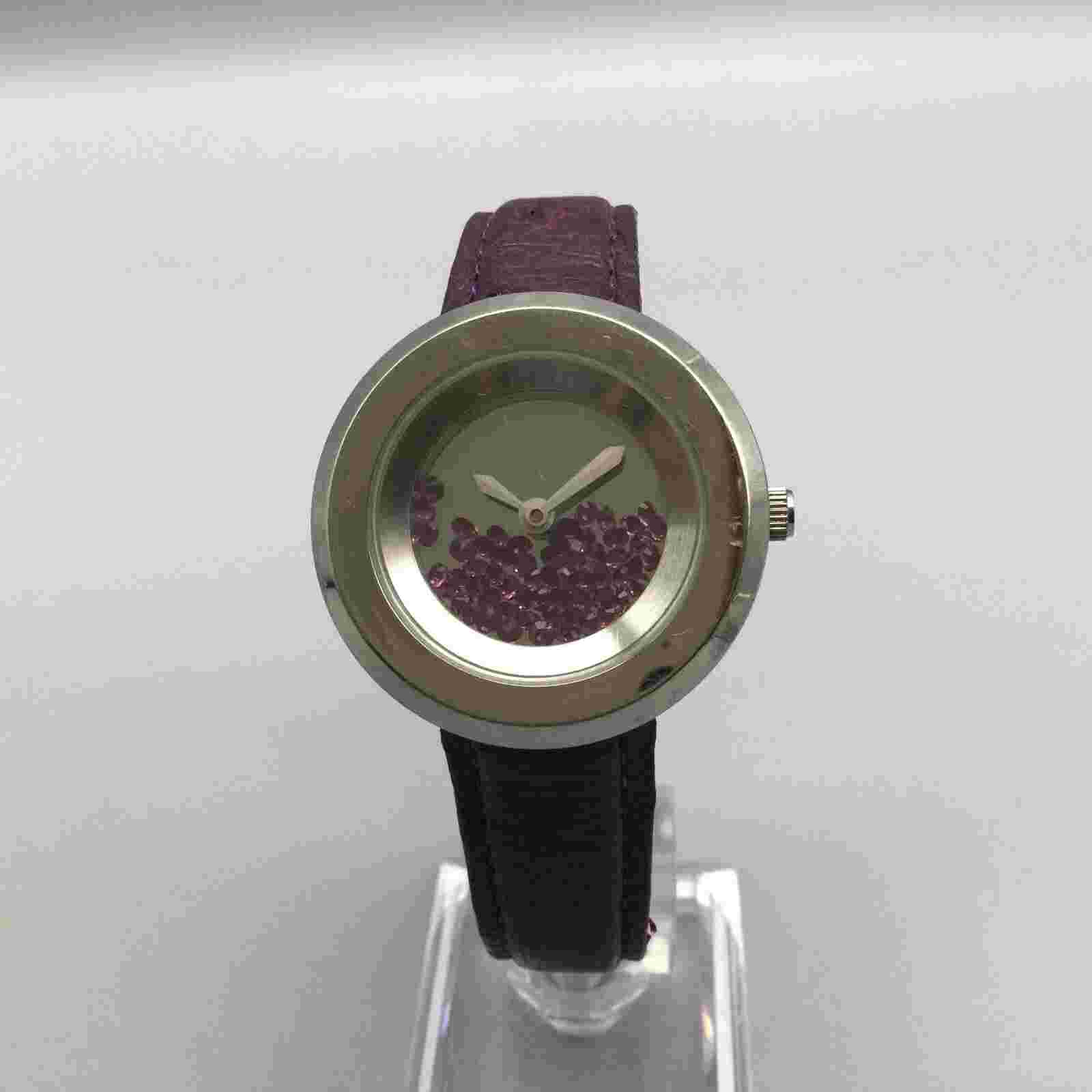 Andre Giroud Watch Women 33mm Silver Tone Purple Floating Crystals New Battery a
