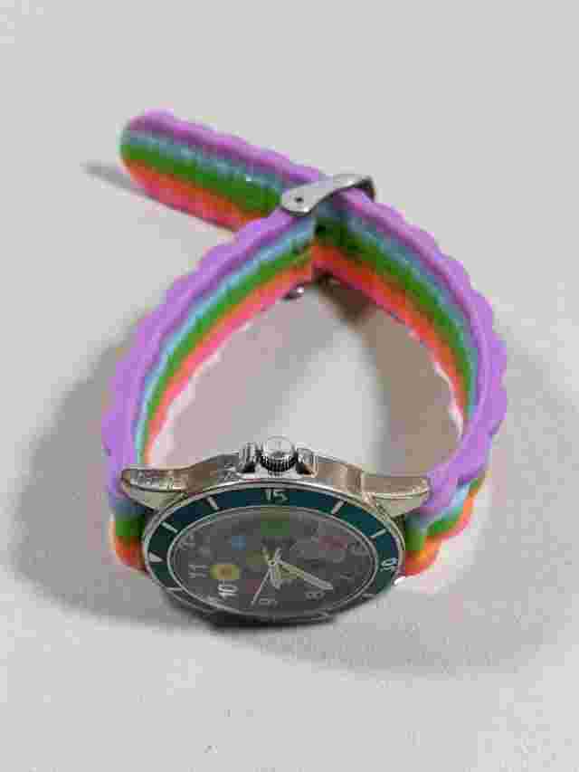 Rainbow Butterflies Flowers Round Case 33 mm Rubber Band Watch 8 inch