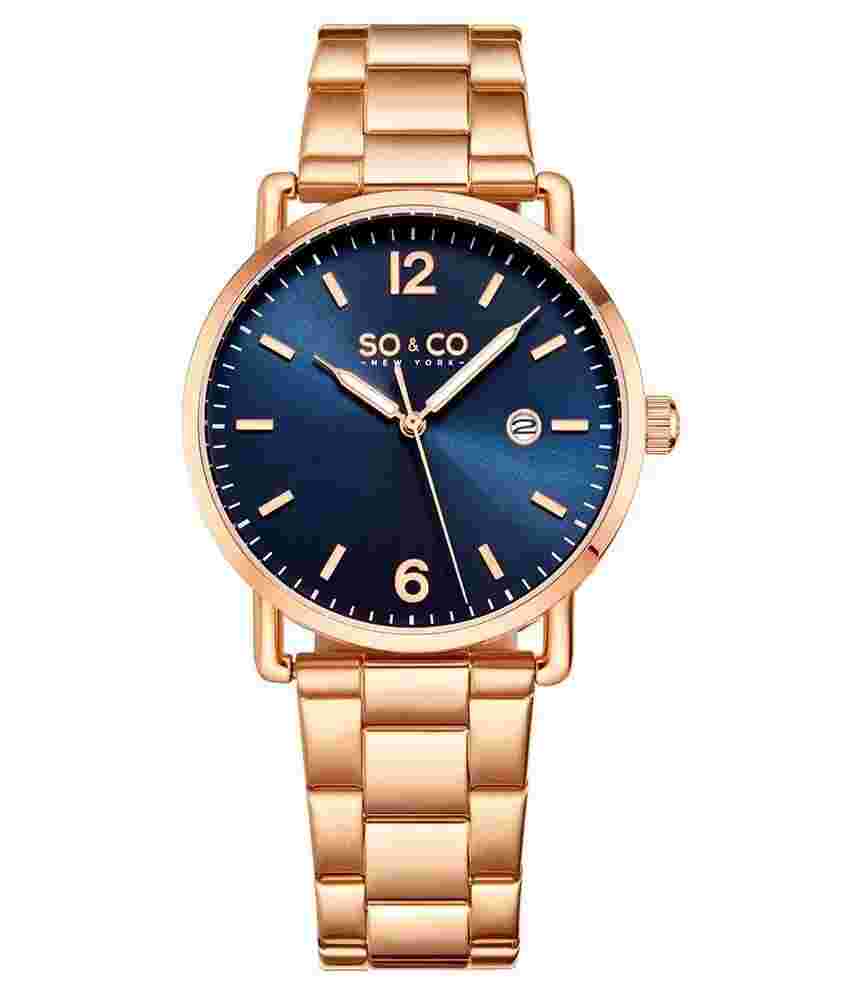 SO & CO Madison T512 38mm Blue Rose Gold Color Chain Strap MSRP $299