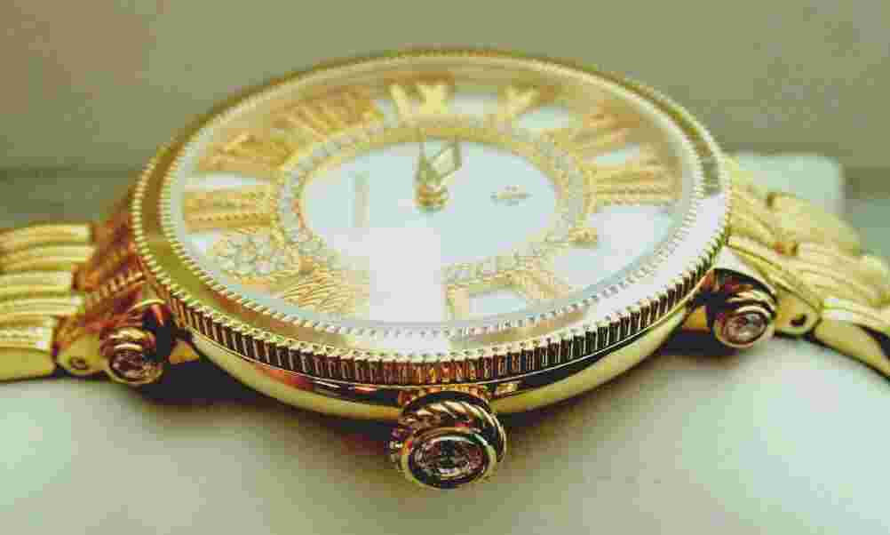 Judith Ripka Gold Stainless Steel White MOP London Watch Size Large w JR Box