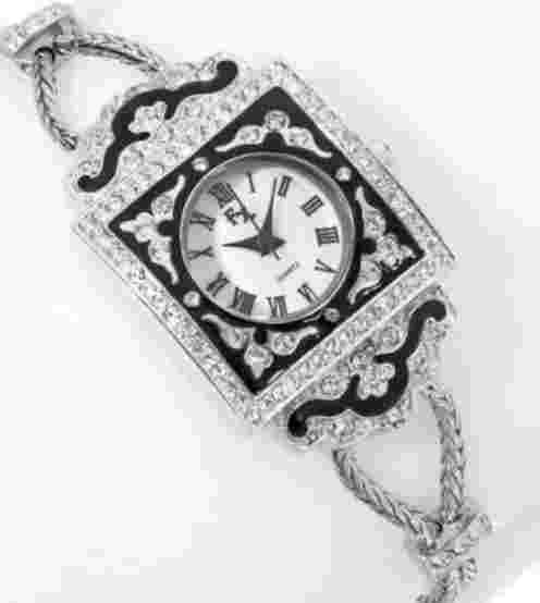 Black Enamel mesh cord Crystal Bangle Watch by FX by Franz Xavier