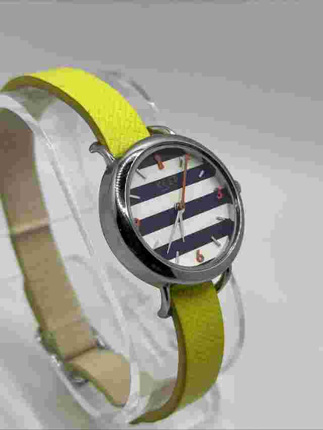 Keep Collective Women's Quartz Watch Lime Green Band Stripped Dial- New Battery