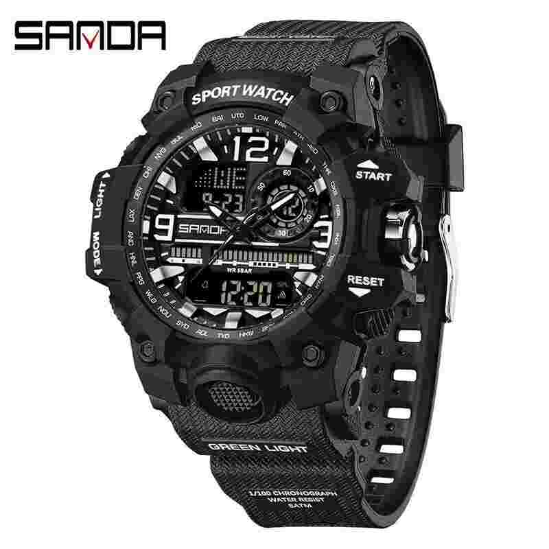Sanda LED Digital Men Watch G Style Military Sports Electronic Double Display
