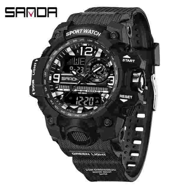 Sanda LED Digital Men Watch G Style Military Sports Electronic Double Display
